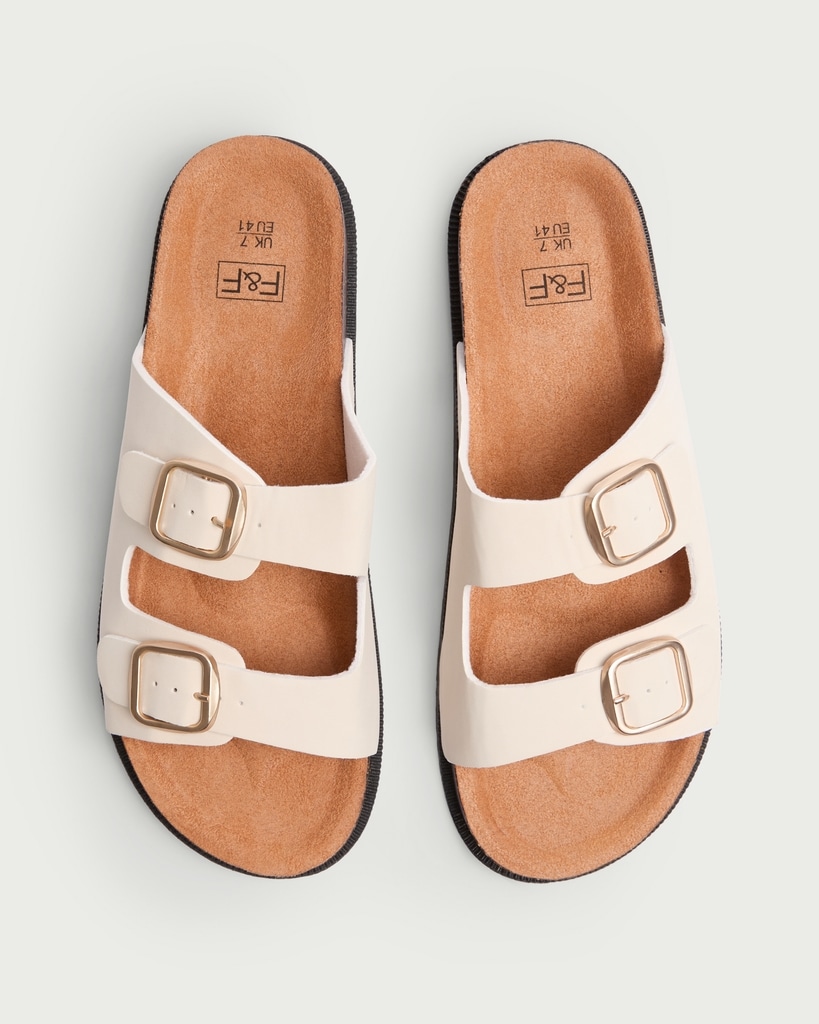 F&F Double Strap Footbed Sandals in Cream thumbnail 2