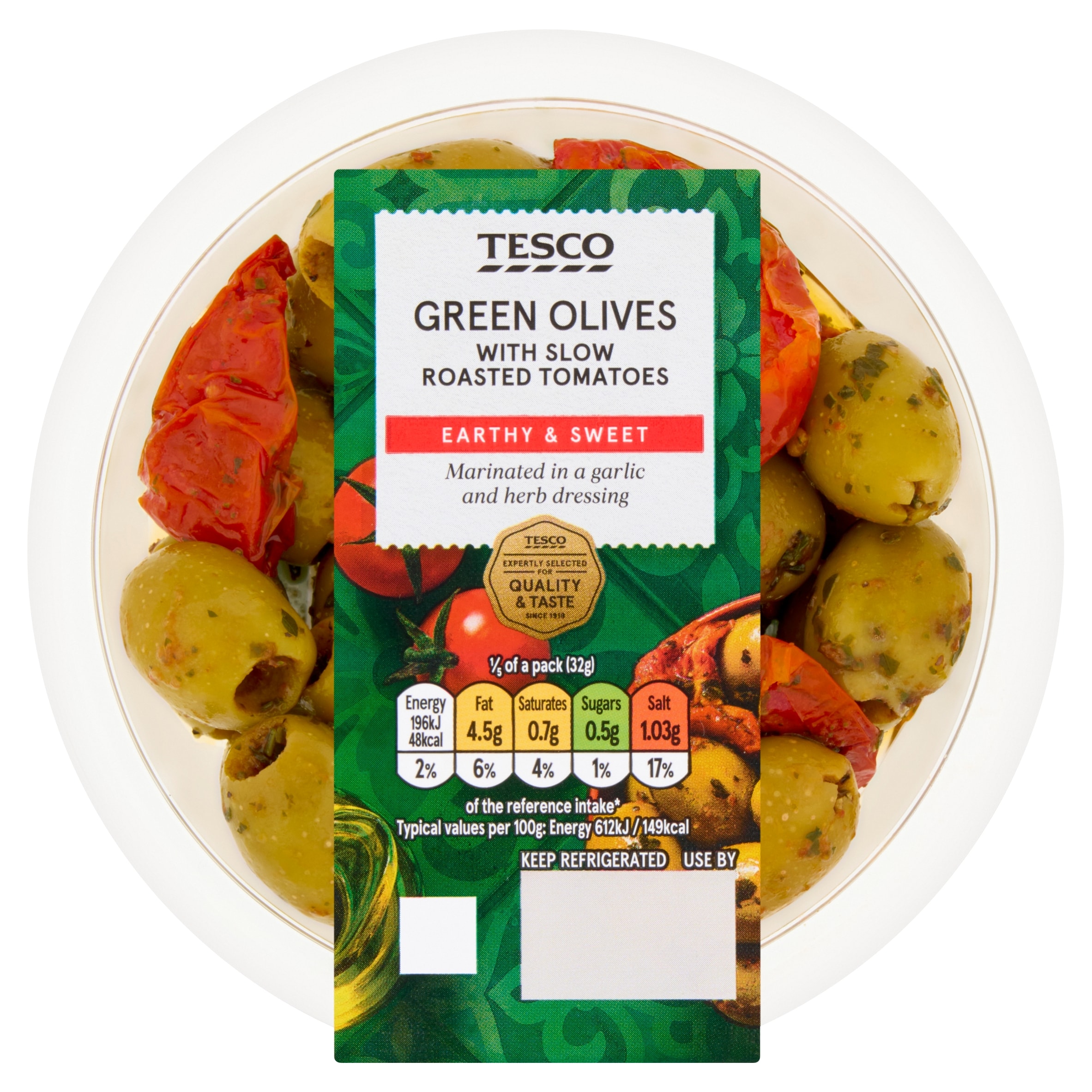 Tesco Green Olives with Slow Roasted Tomatoes 160g