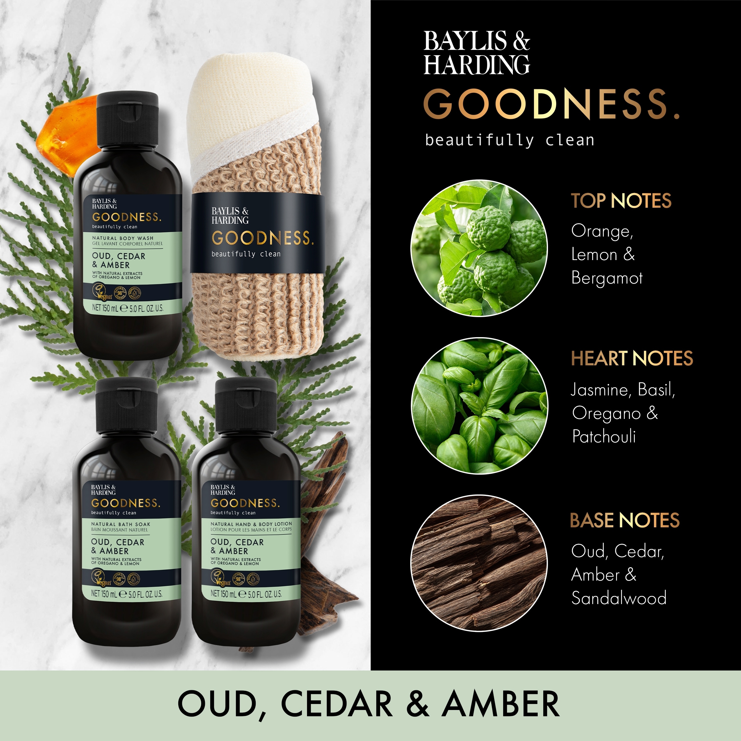 Baylis & Harding Goodness Oud, Cedar & Amber Essentials Gift Set thumbnail 3