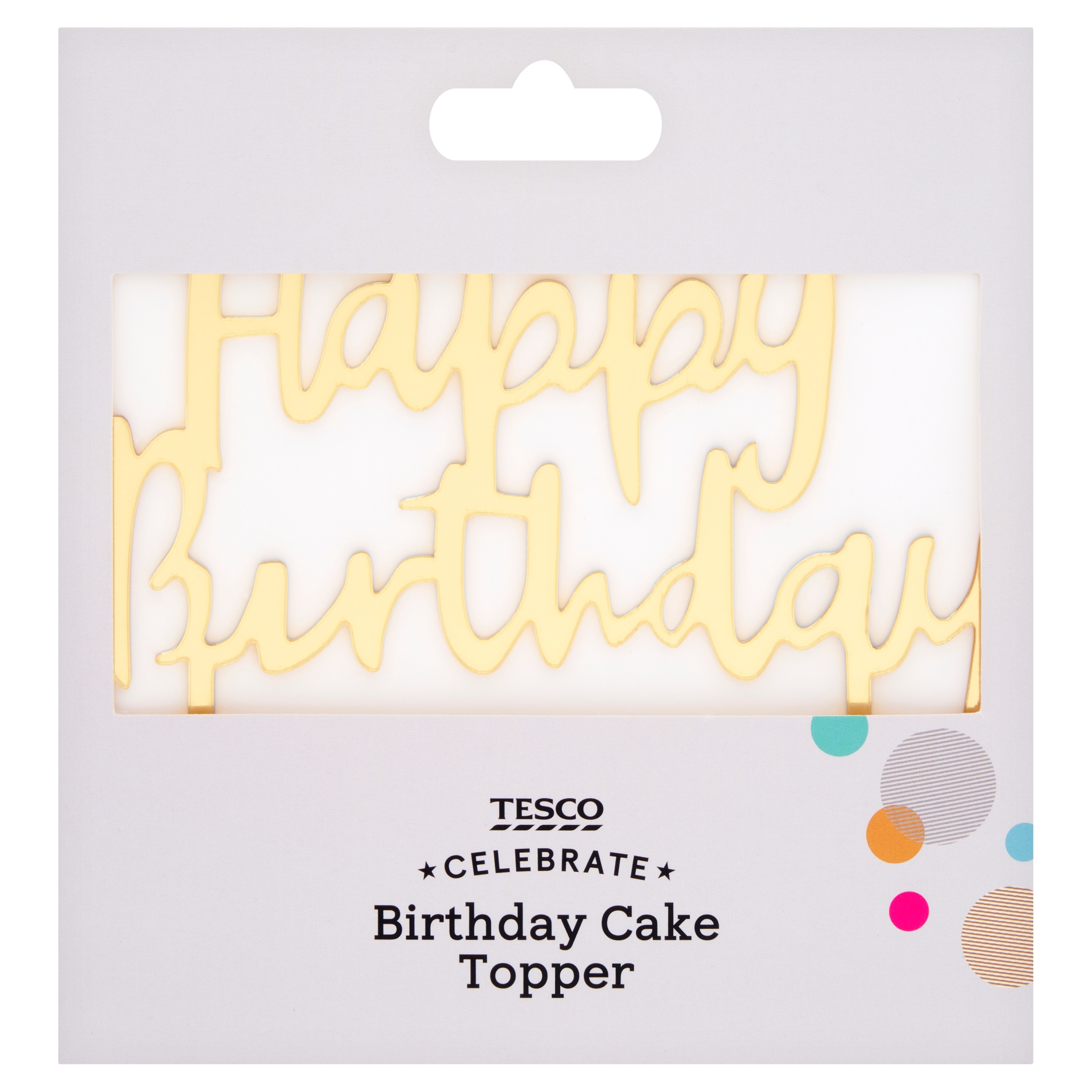 Tesco Happy Birthday Cake Topper Gold