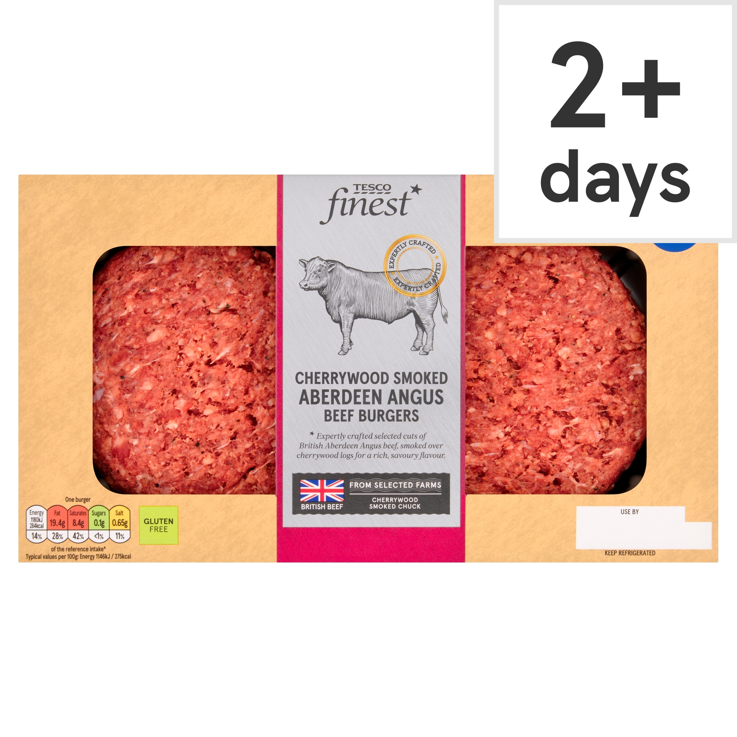 TESCO finest Cherrywood Smoked Beef Aberdeen Angus Beef Burgers 340g