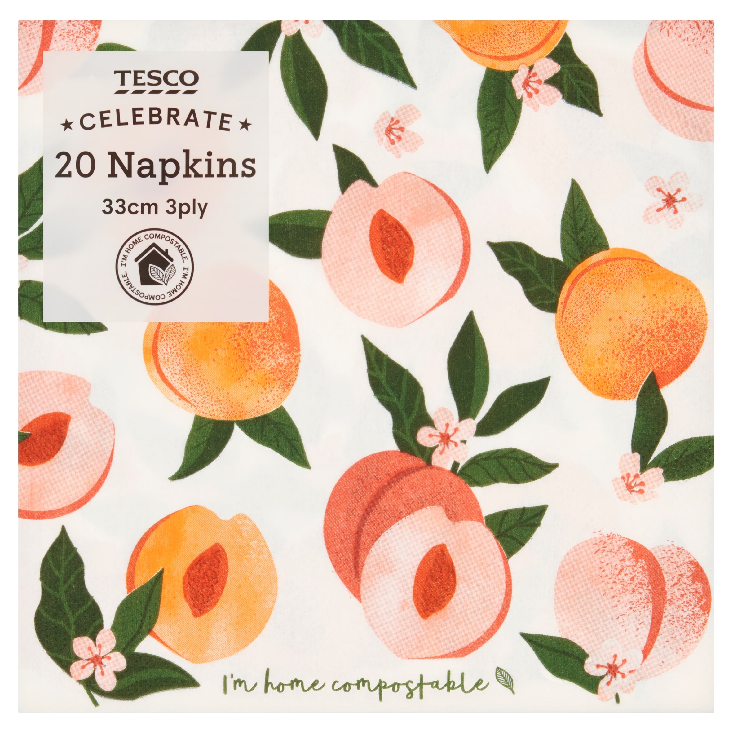 Tesco Peach Napkin 33cm 20 Pack