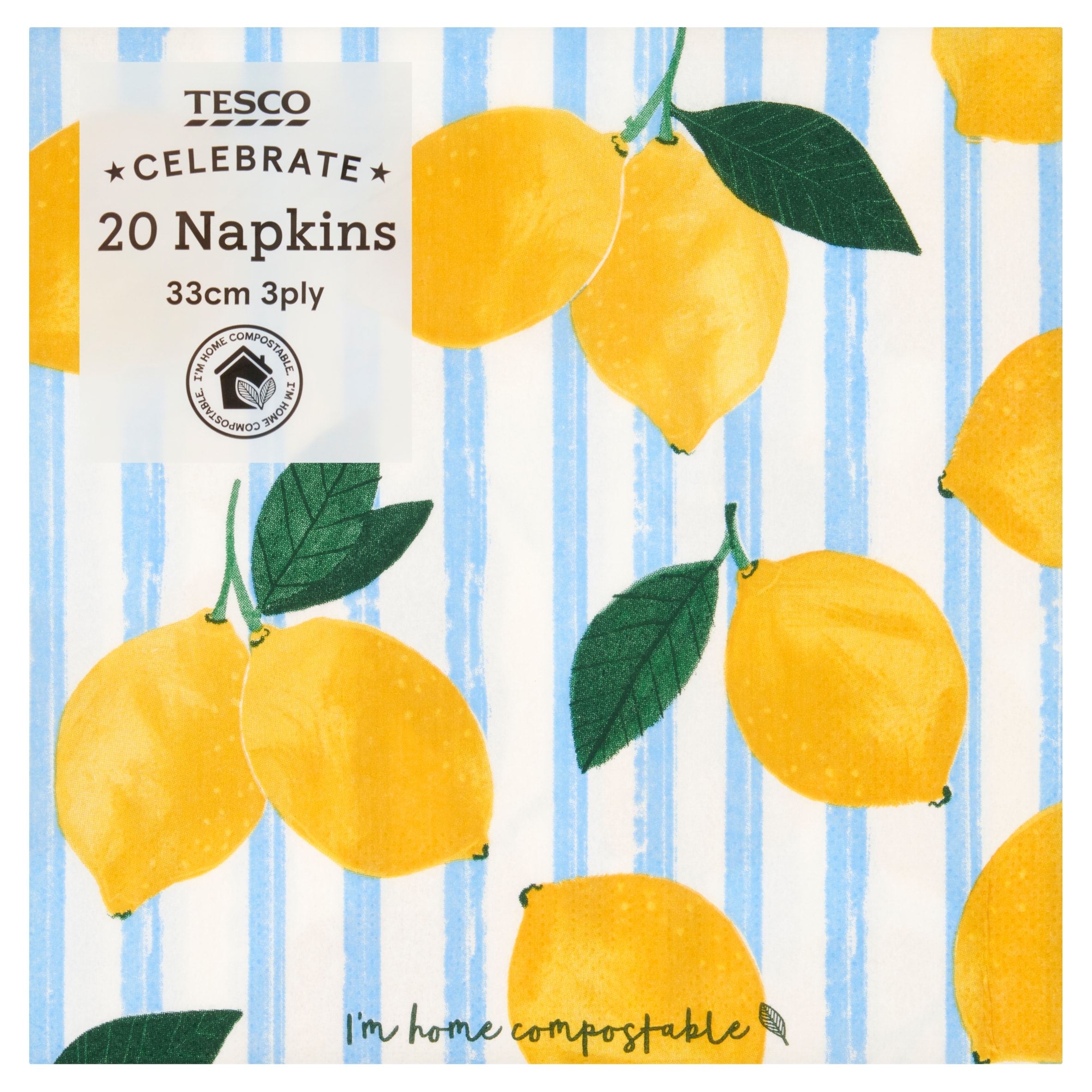 Tesco Lemon Napkin 33cm 3ply 20pk