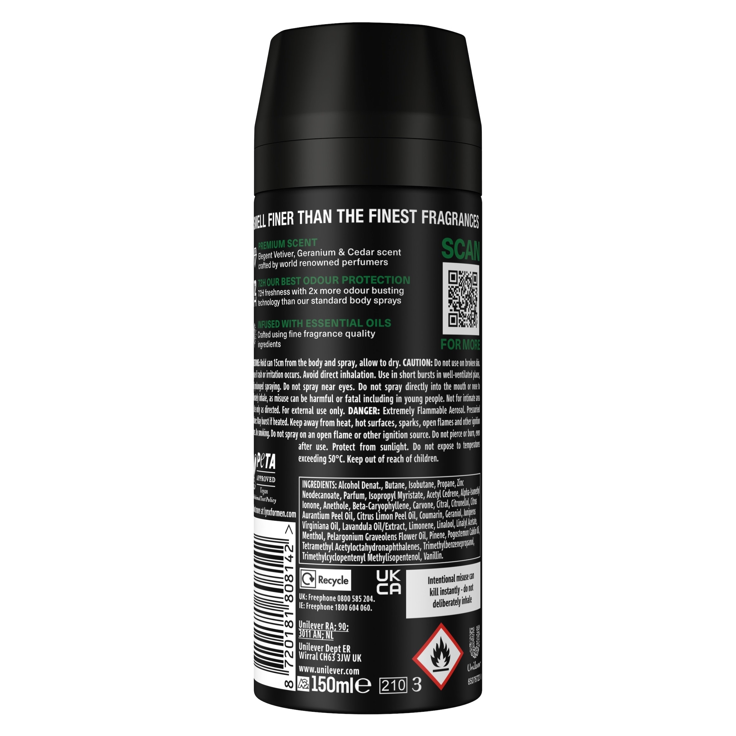 Lynx White Vetiver 72h Fine Fragrance Premium Deodorant Bodyspray for Men 150ml thumbnail 2