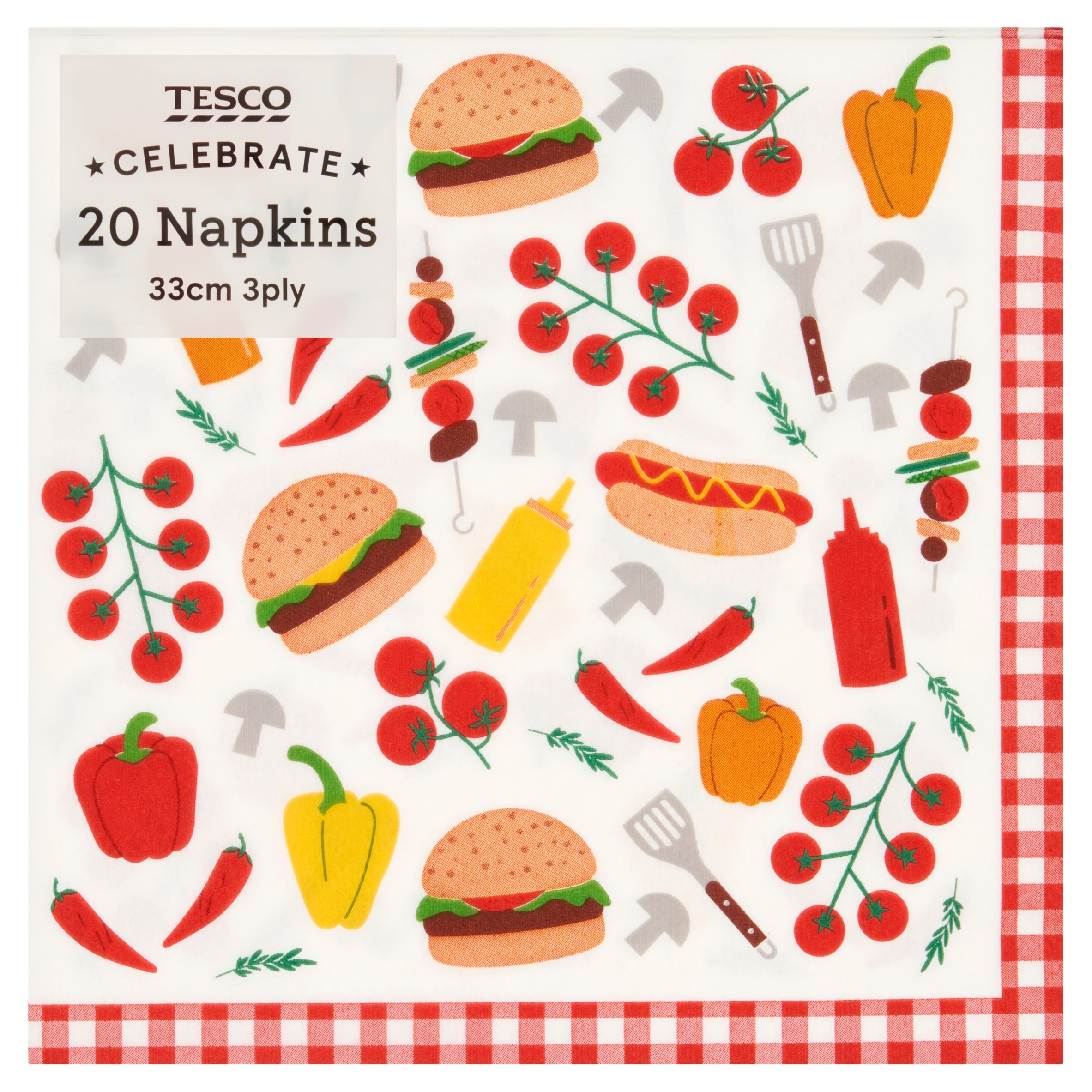 TESCO BBQ Napkin 33cm 3ply 20pack