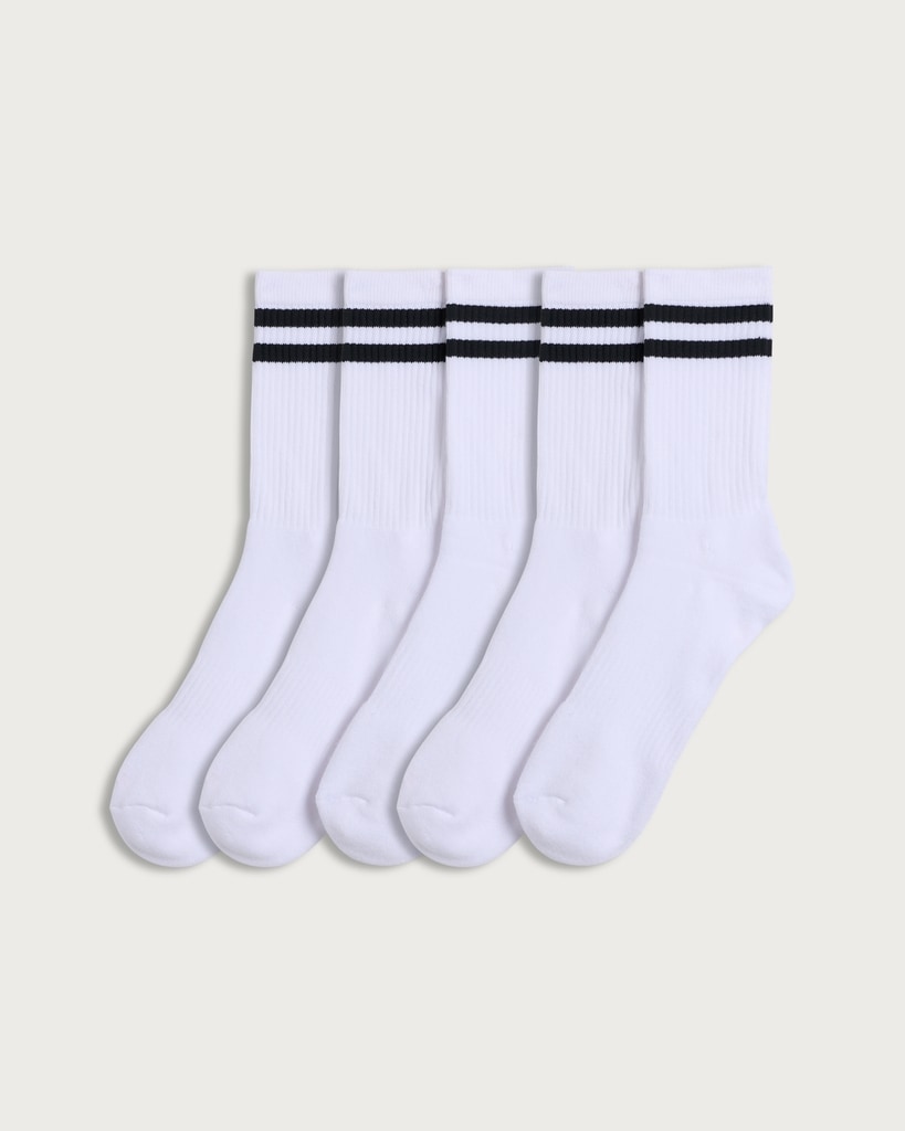 F&F Active 5-Pack Cotton Rich Striped Sports Socks in White