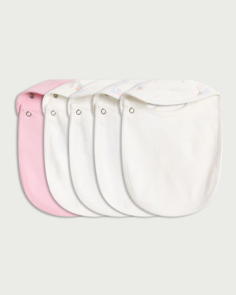 F&F Baby 5-Pack Pure Cotton Fairy Printed Bibs in Pink thumbnail 2