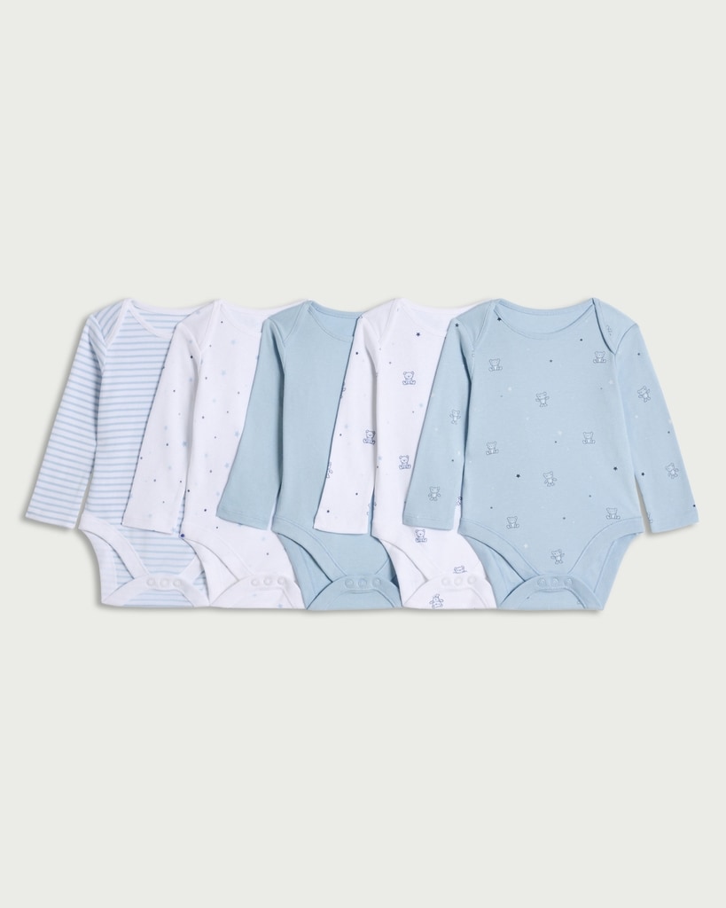 F&F Baby 5-Pack Pure Cotton Bodysuits in Blue