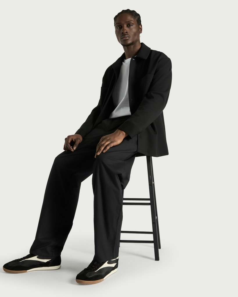The F&F Edit Cotton Rich Double Pleated Chino Trousers in Black