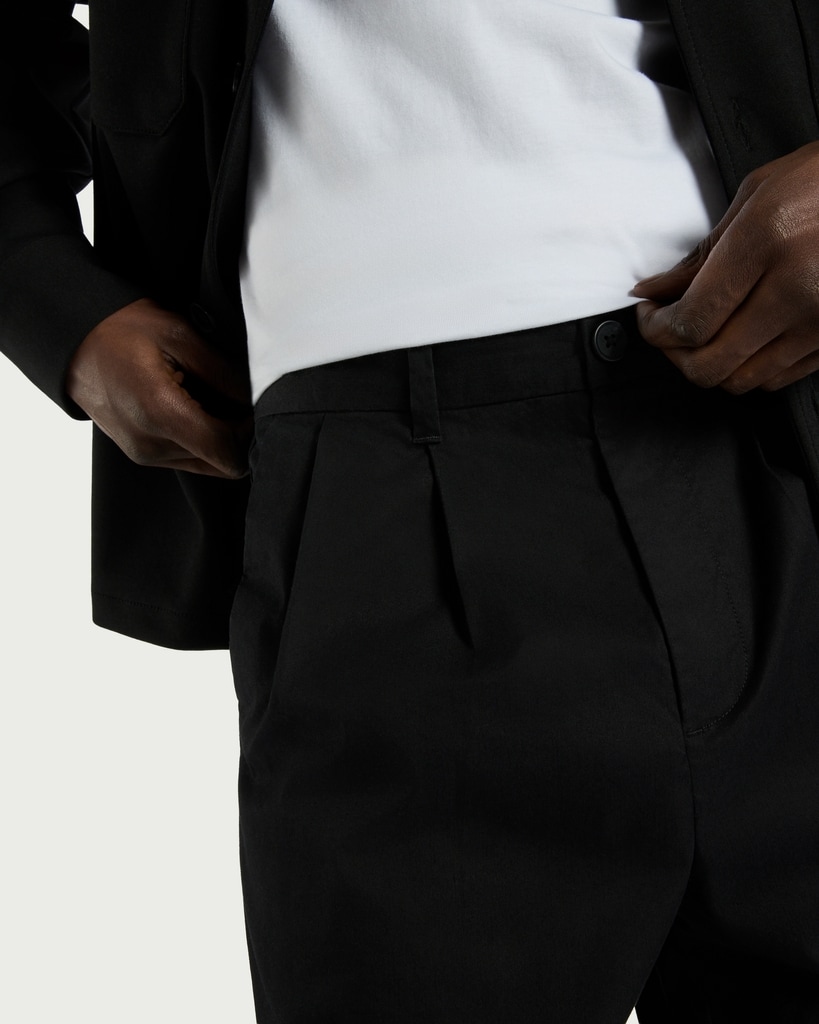The F&F Edit Cotton Rich Double Pleated Chino Trousers in Black thumbnail 3