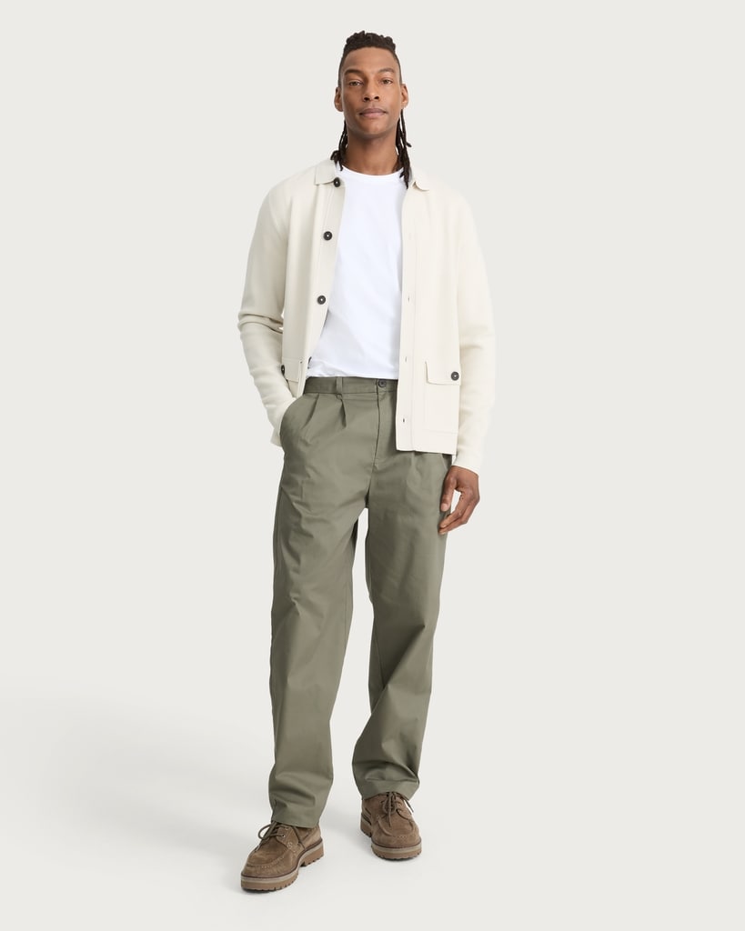 The F&F Edit Cotton Rich Double Pleated Chino Trousers in Khaki