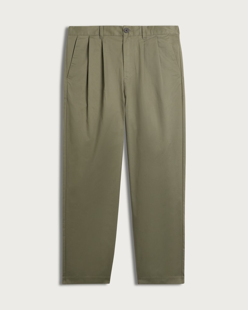 The F&F Edit Cotton Rich Double Pleated Chino Trousers in Khaki thumbnail 4