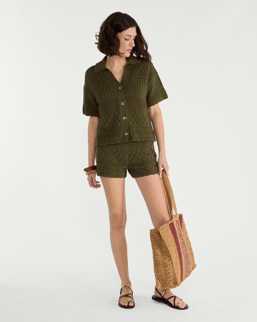 F&F Pure Cotton Crochet Look Co-ord Shorts in Green thumbnail 2