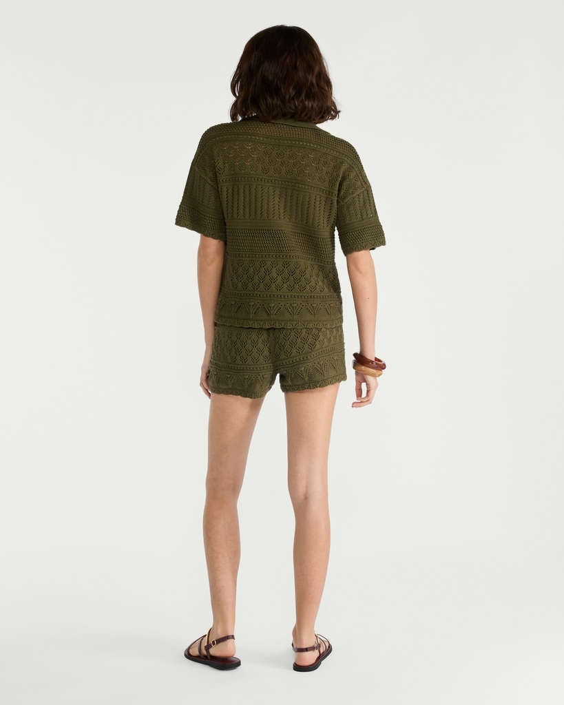 F&F Pure Cotton Crochet Look Co-ord Shorts in Green thumbnail 3