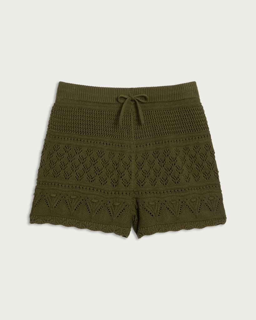 F&F Pure Cotton Crochet Look Co-ord Shorts in Green thumbnail 4