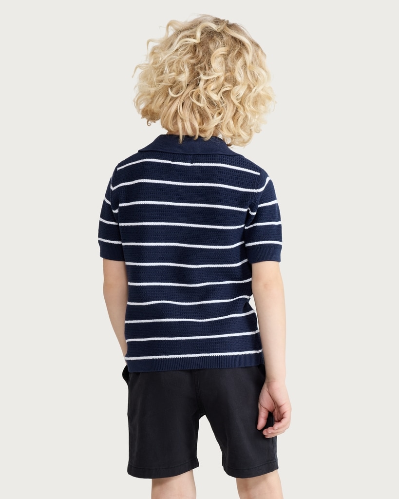 F&F Boys Pure Cotton Knitted Striped Polo Shirt in Navy thumbnail 2