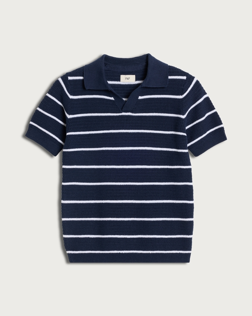 F&F Boys Pure Cotton Knitted Striped Polo Shirt in Navy thumbnail 4