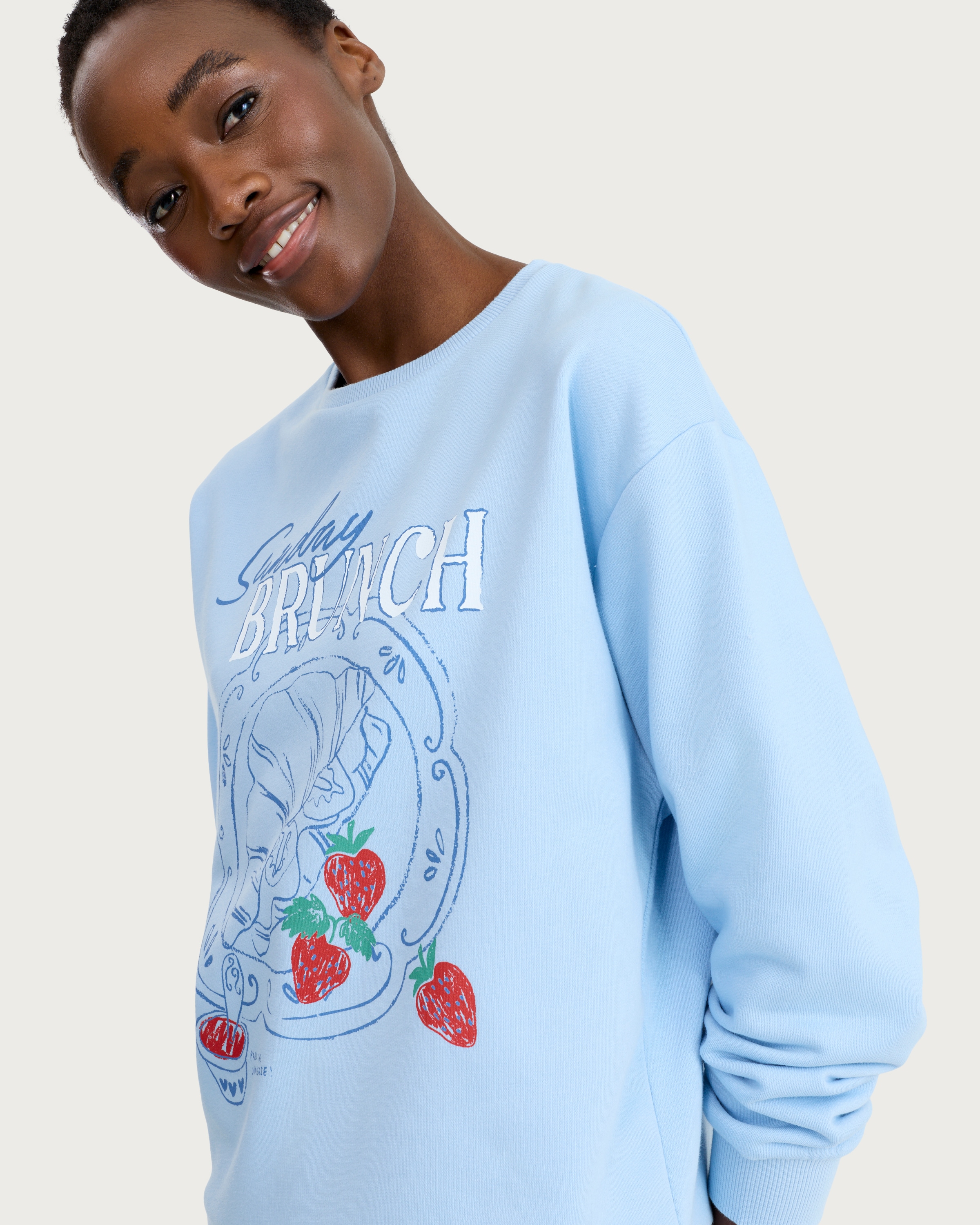 F&F Cotton Rich Sunday Brunch Slogan Pyjama Set in Blue