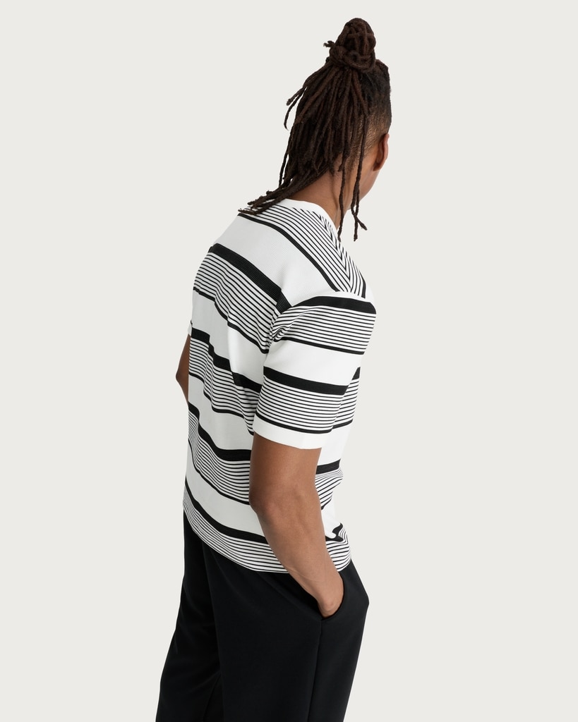 F&F Textured Stripe Print Short Sleeved T-Shirt in Cream thumbnail 3