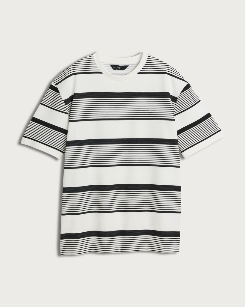 F&F Textured Stripe Print Short Sleeved T-Shirt in Cream thumbnail 4