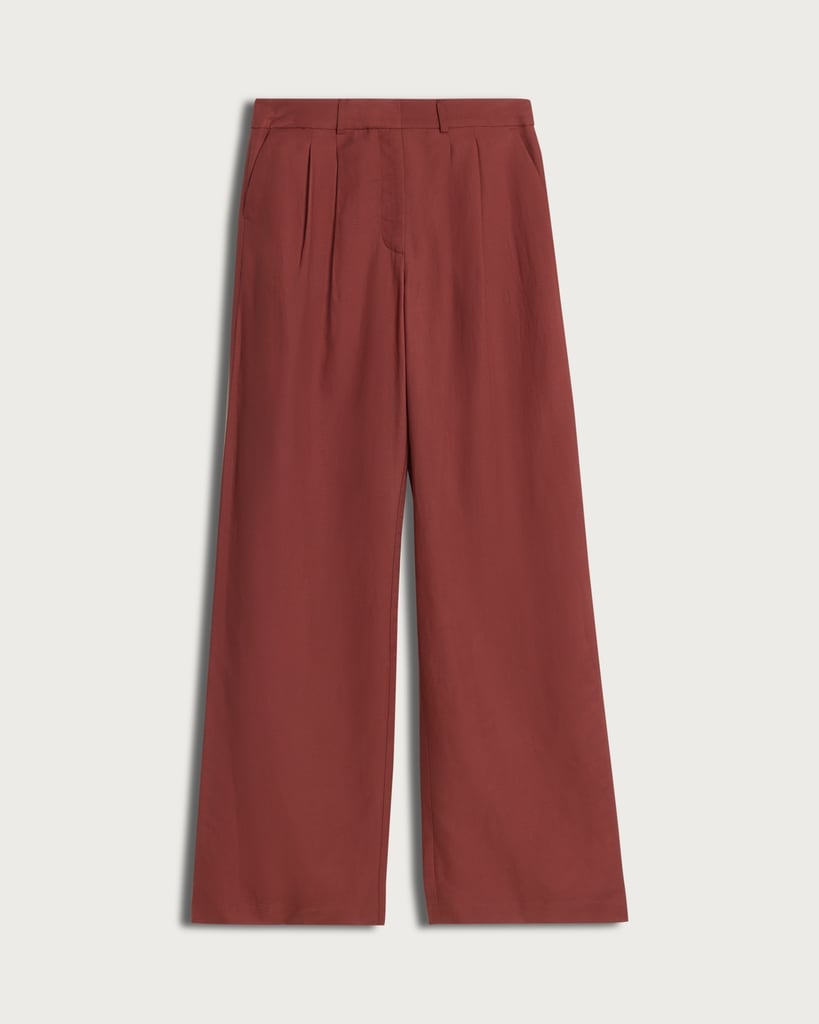 The F&F Edit Double Pleated Wide Leg Trousers with Linen in Burgundy thumbnail 4