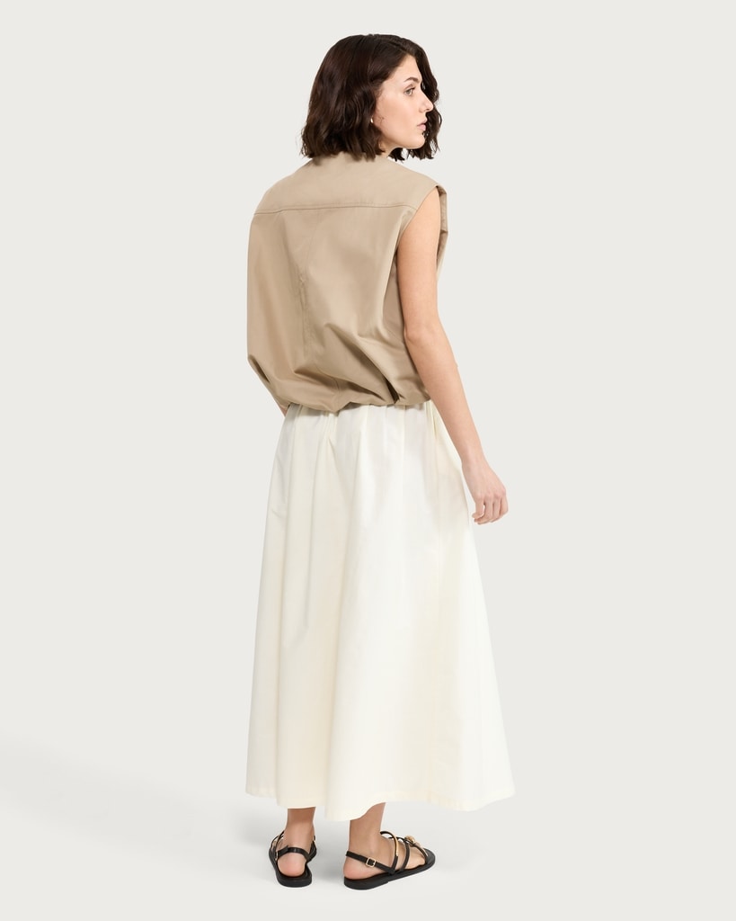F&F Pure Cotton Poplin Drawstring Midi Skirt in Yellow thumbnail 3