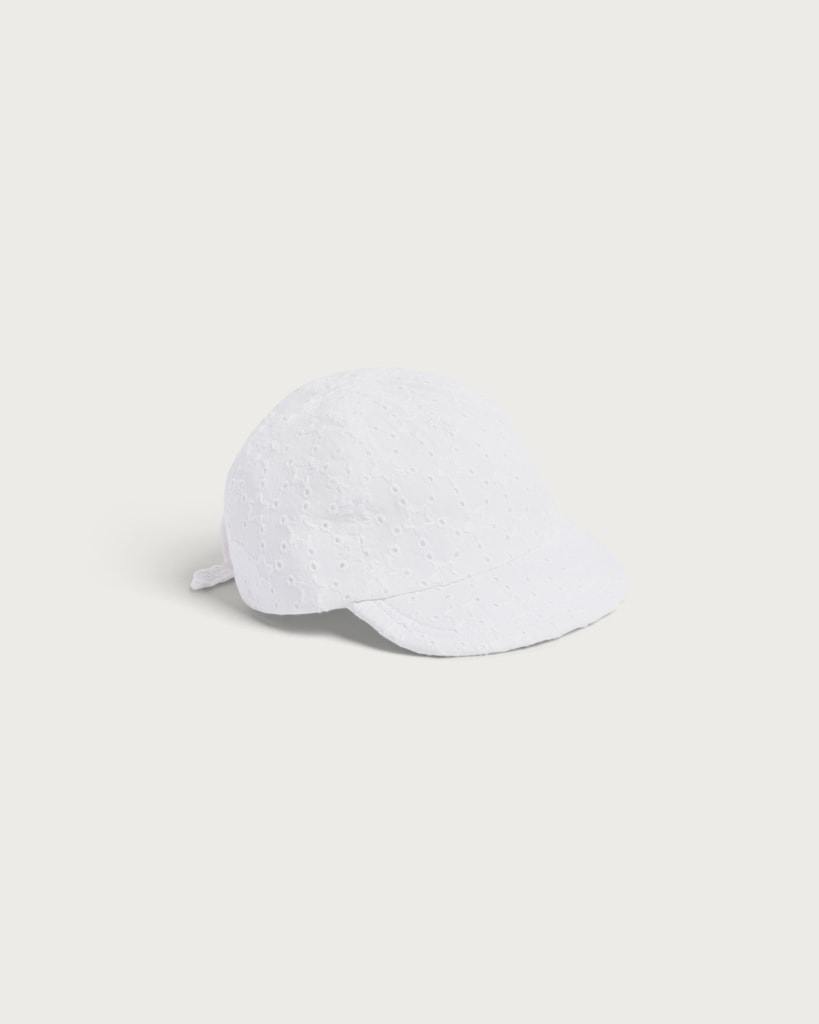 F&F Baby Pure Cotton Broderie Anglaise Cap in White