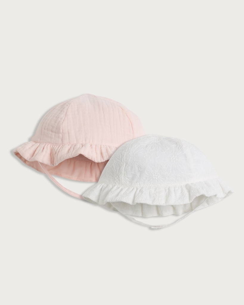 F&F Baby 2-Pack Pure Cotton Textured Bucket Hats in Pink