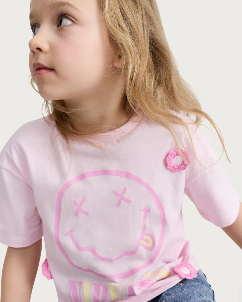 Nirvana Pure Cotton Smiley Face Print T-Shirt in Pink thumbnail 3