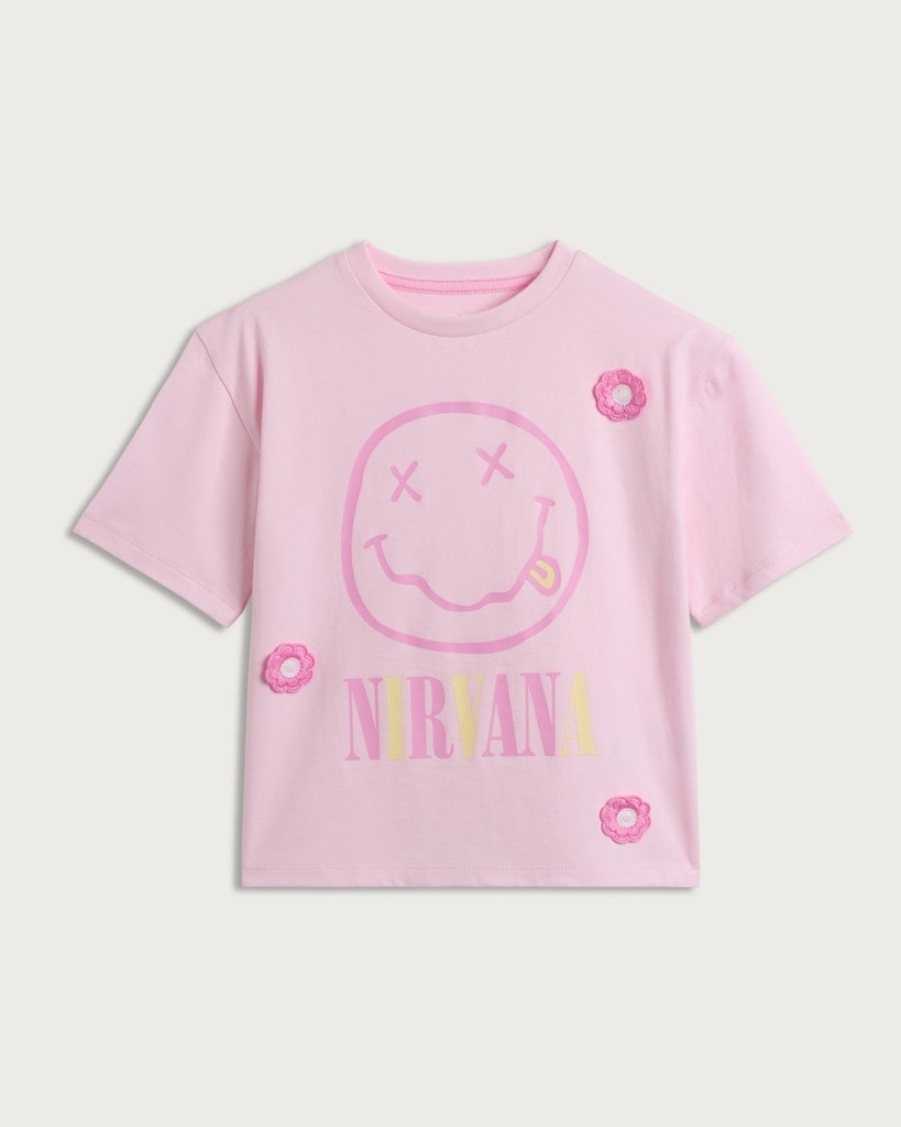 Nirvana Pure Cotton Smiley Face Print T-Shirt in Pink thumbnail 4