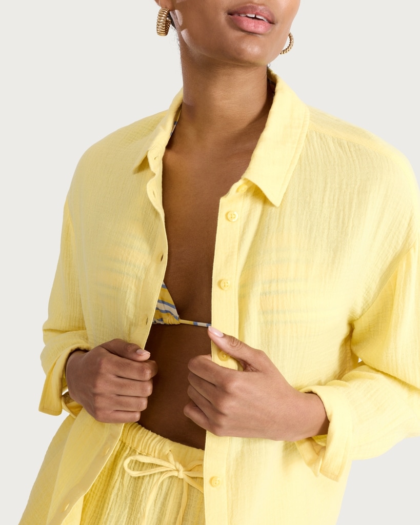 F&F Pure Cotton Double Cloth Long Sleeved Shirt in Yellow thumbnail 2