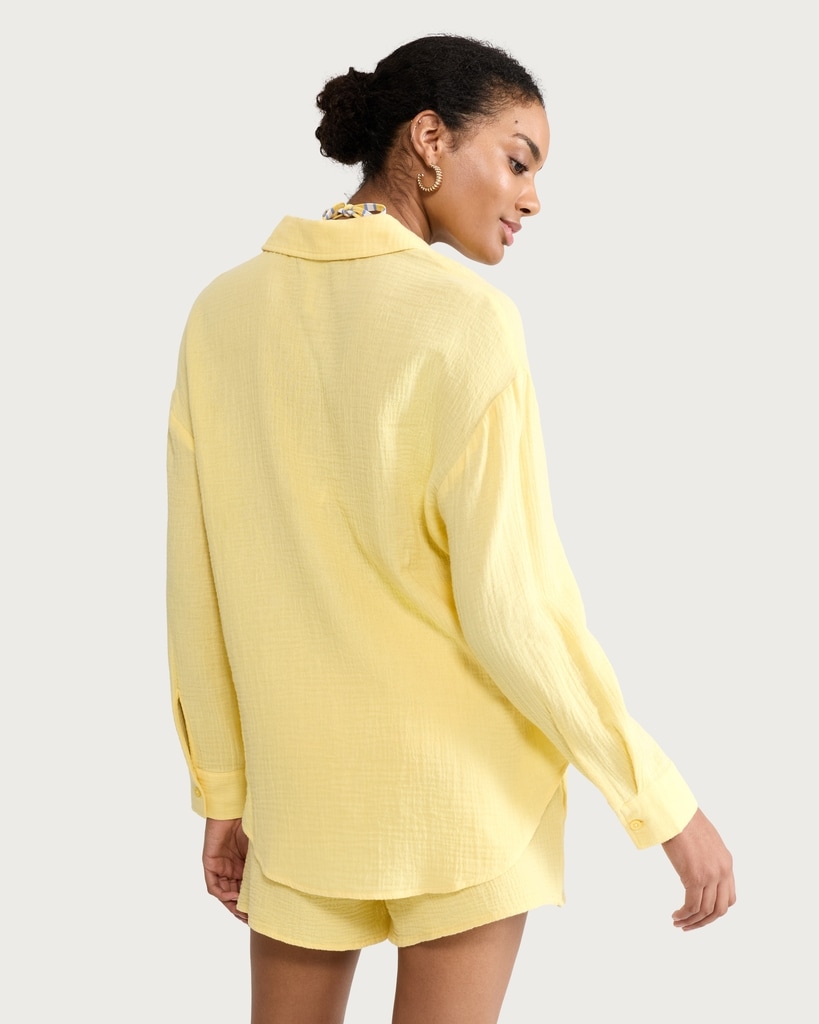F&F Pure Cotton Double Cloth Long Sleeved Shirt in Yellow thumbnail 3