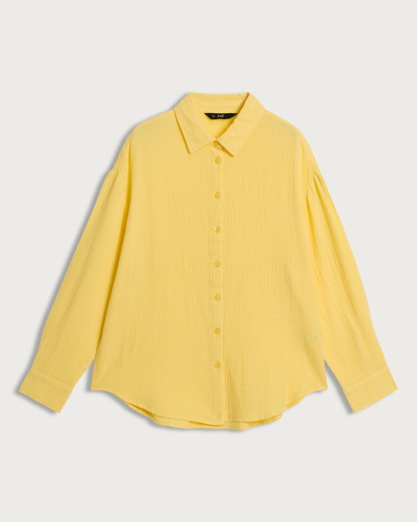 F&F Pure Cotton Double Cloth Long Sleeved Shirt in Yellow thumbnail 4