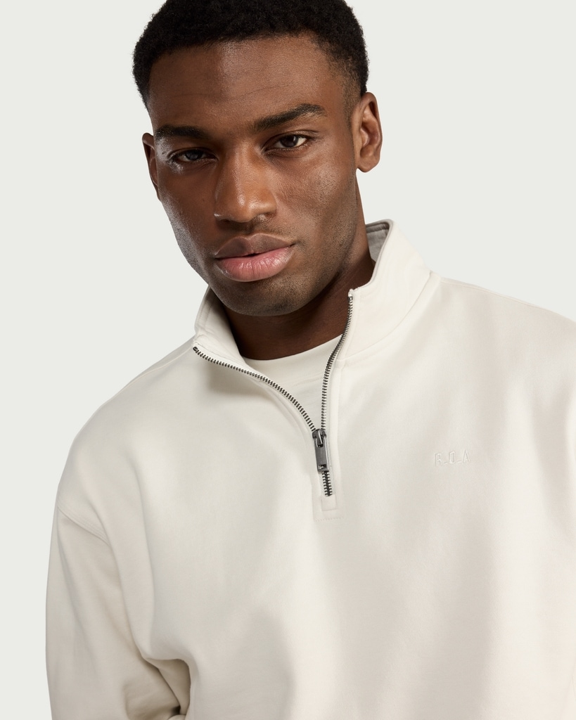 RDA Pure Cotton Half Zip Oversized Fit Sweatshirt in Cream thumbnail 2