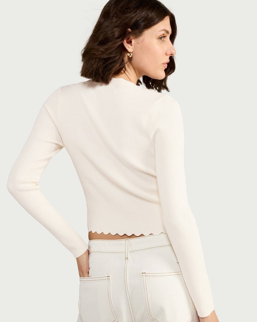 F&F Ribbed Scalloped Edge Button Up Cardigan in White thumbnail 3