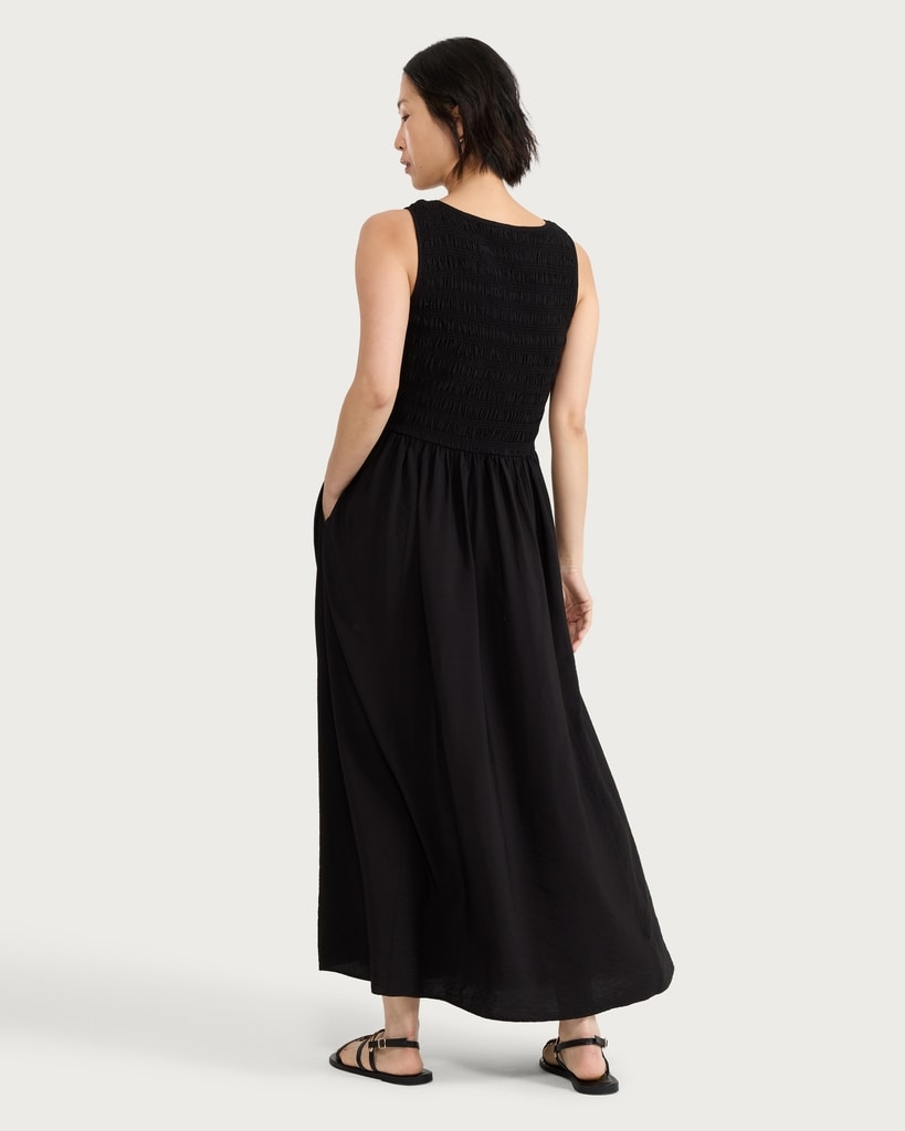 F&F Shirred Sleeveless Midi Dress in Black thumbnail 2