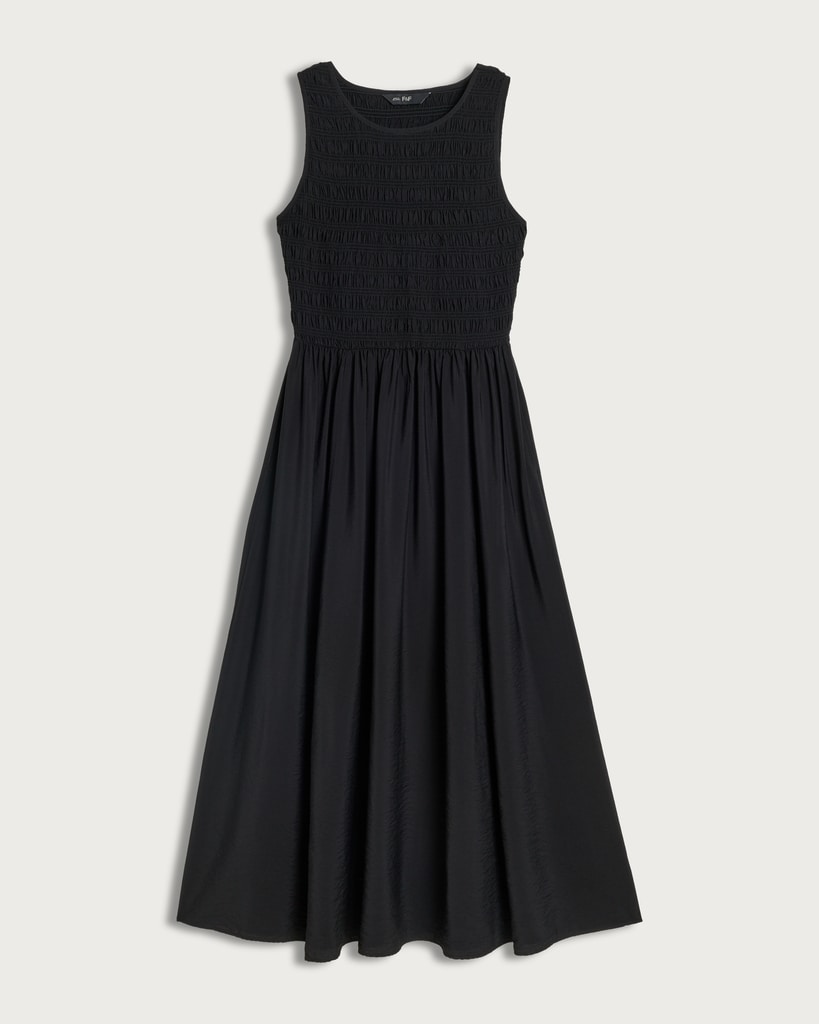 F&F Shirred Sleeveless Midi Dress in Black thumbnail 4