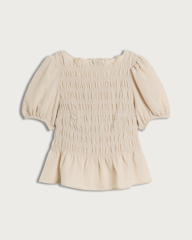 F&F Shirred Peplum Puff Sleeved Blouse in Neutral thumbnail 4