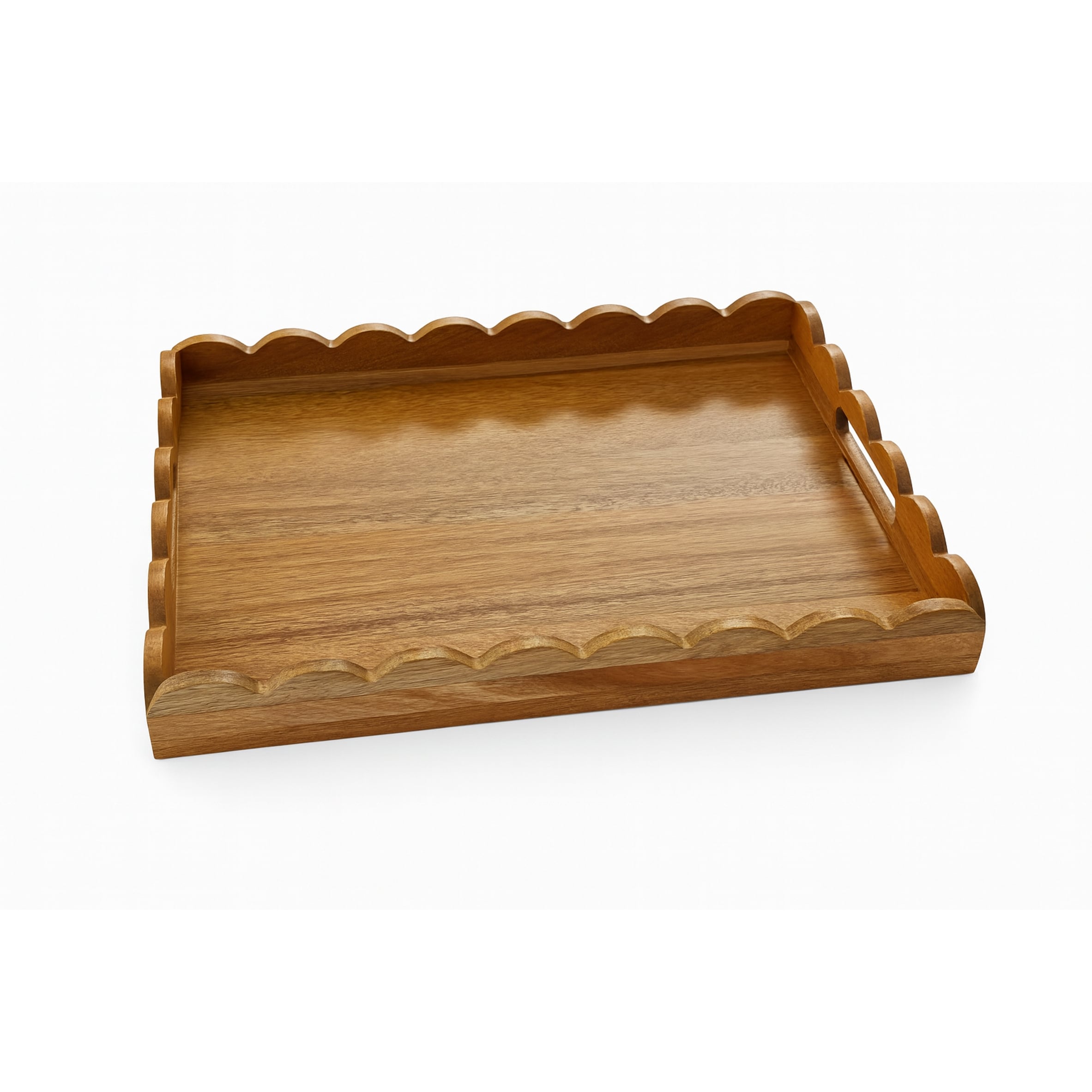 F&F Home Acacia Scalloped Edge Tray