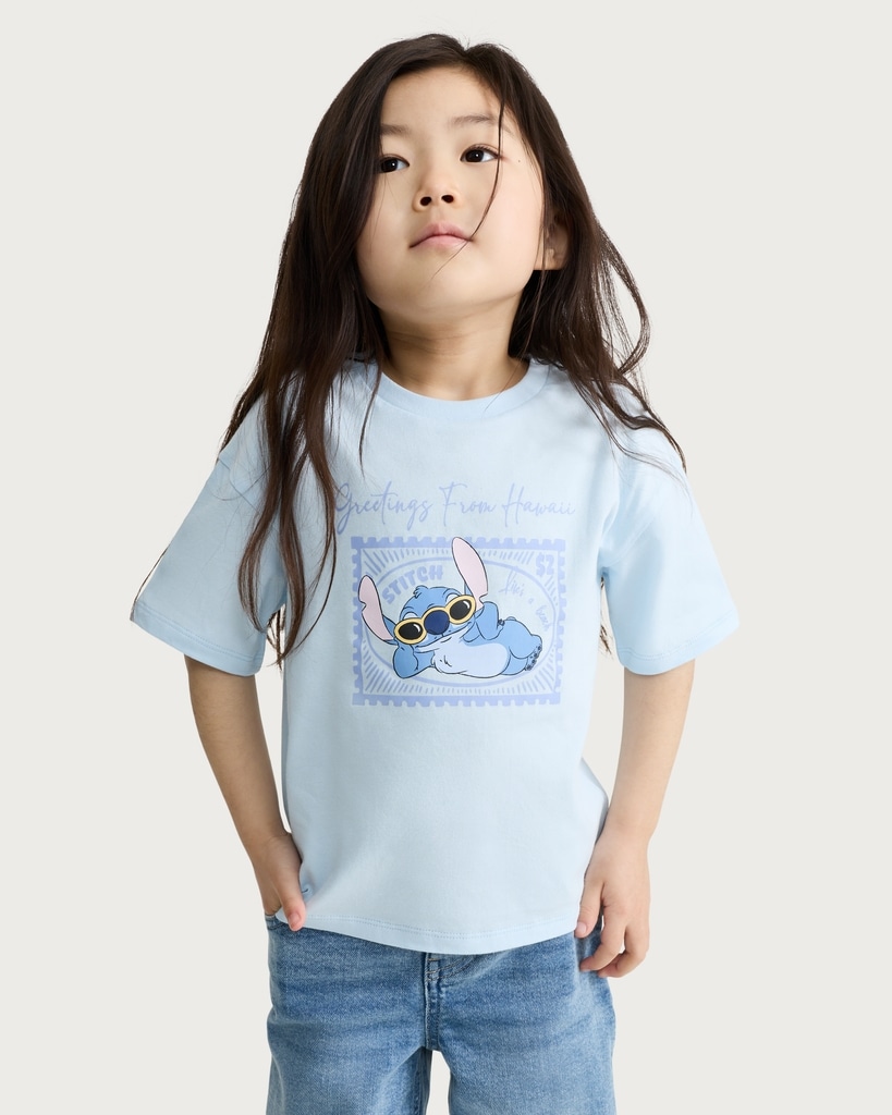 Disney Stitch Pure Cotton Greetings From Hawaii T-Shirt in Blue