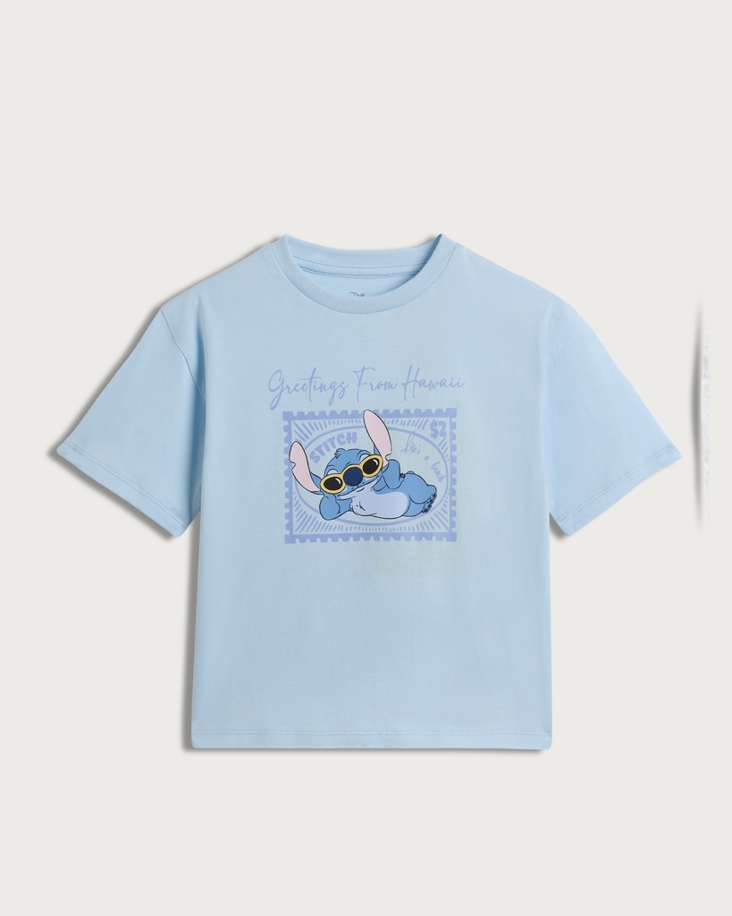 Disney Stitch Pure Cotton Greetings From Hawaii T-Shirt in Blue thumbnail 4
