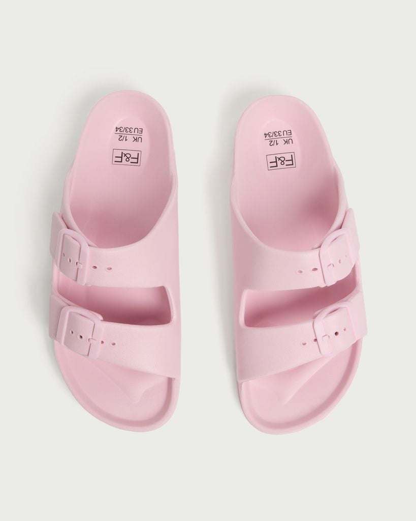 F&F Girls Double Strap Buckle Sliders in Pink thumbnail 2
