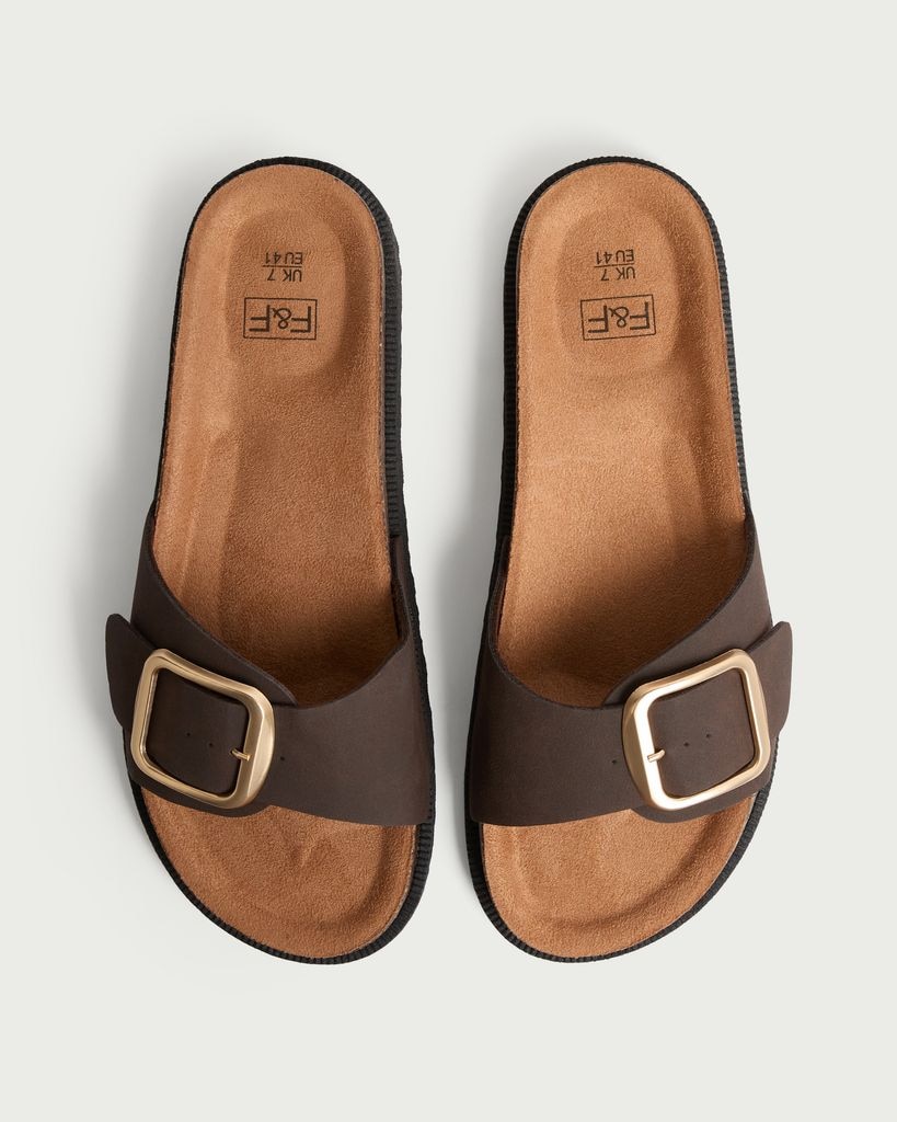F&F Single Strap Buckle Detail Sandals in Brown thumbnail 2
