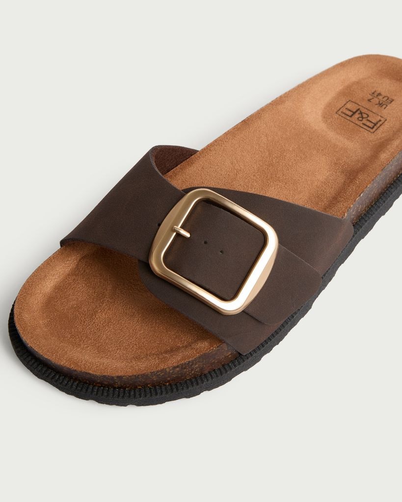 F&F Single Strap Buckle Detail Sandals in Brown thumbnail 3