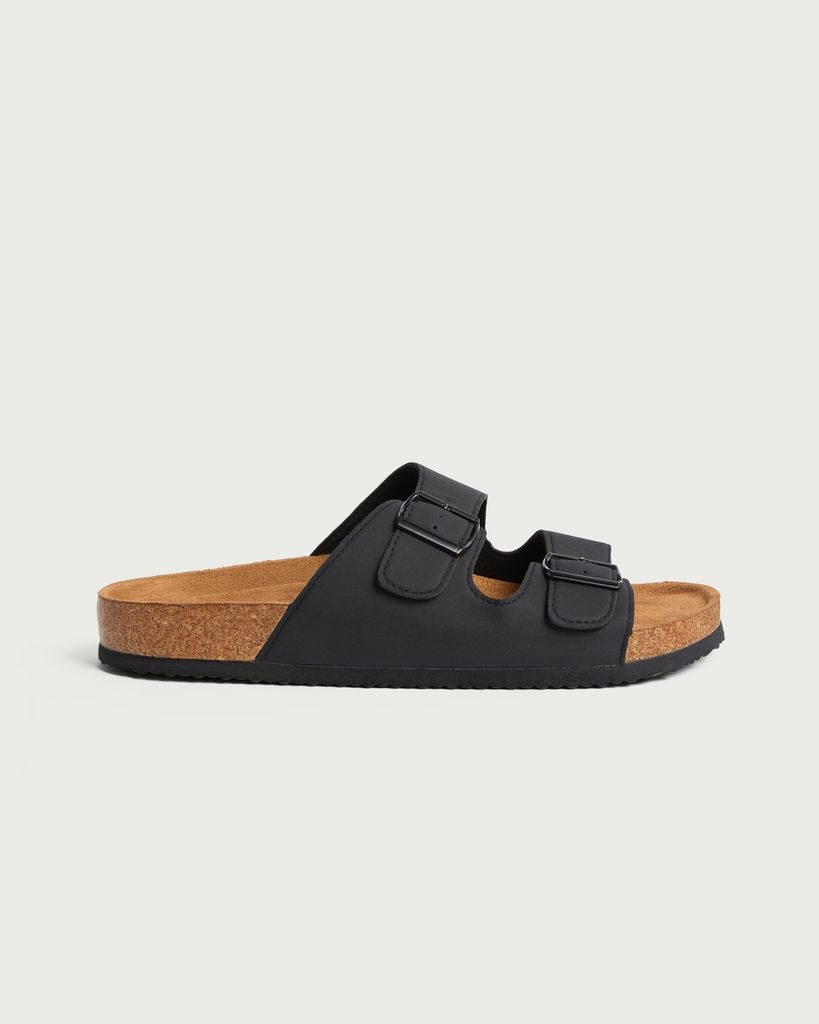 F&F Double Buckle Footbed Sandals in Black