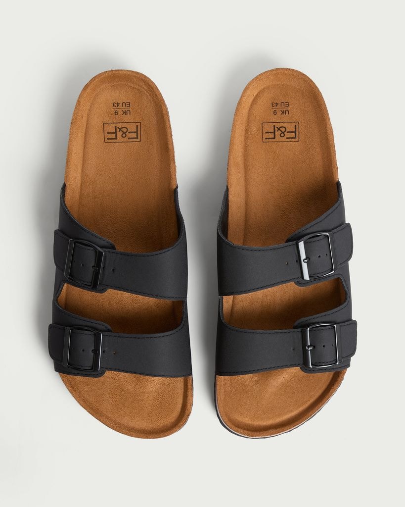 F&F Double Buckle Footbed Sandals in Black thumbnail 2