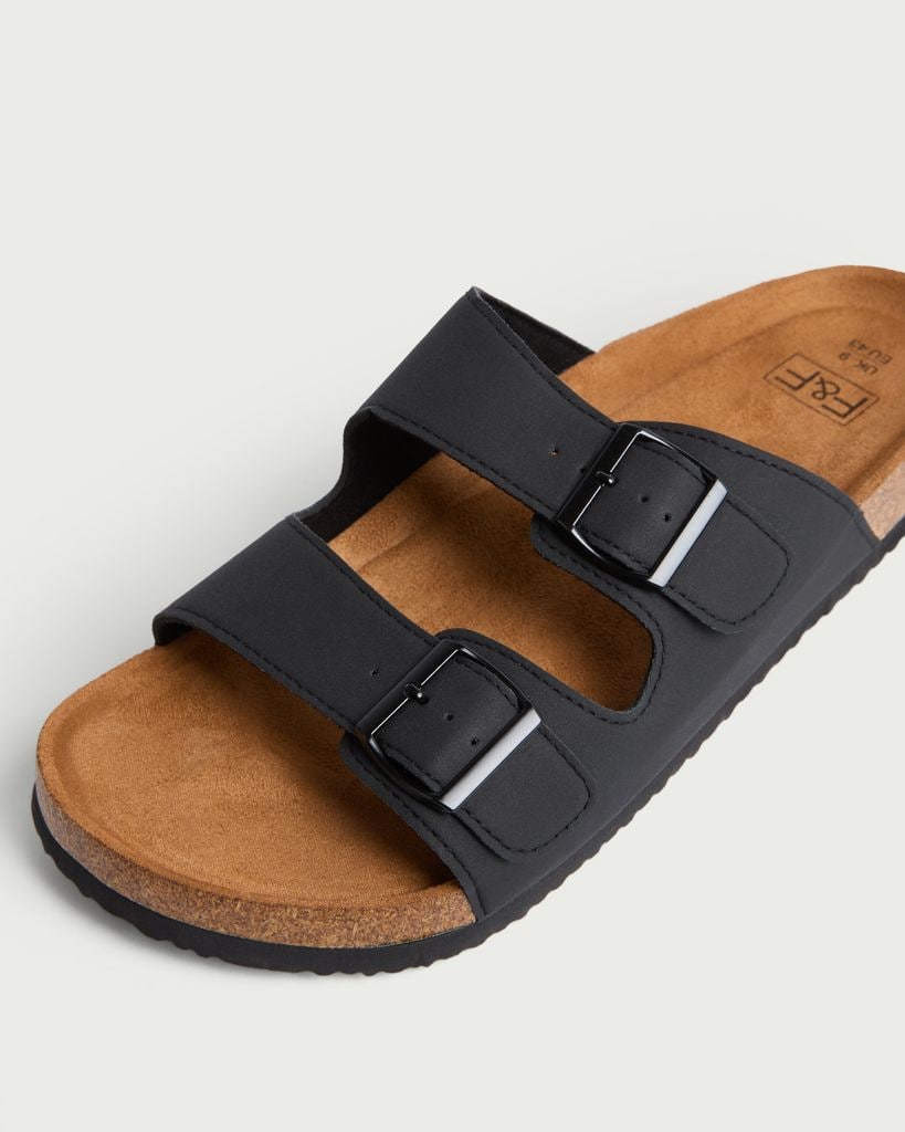 F&F Double Buckle Footbed Sandals in Black thumbnail 3