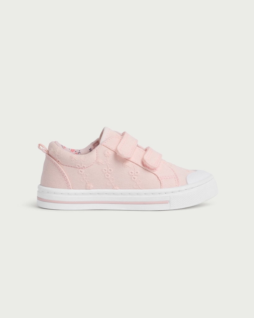 F&F Girls Floral Embroidered Strap Fastening Trainers in Pink