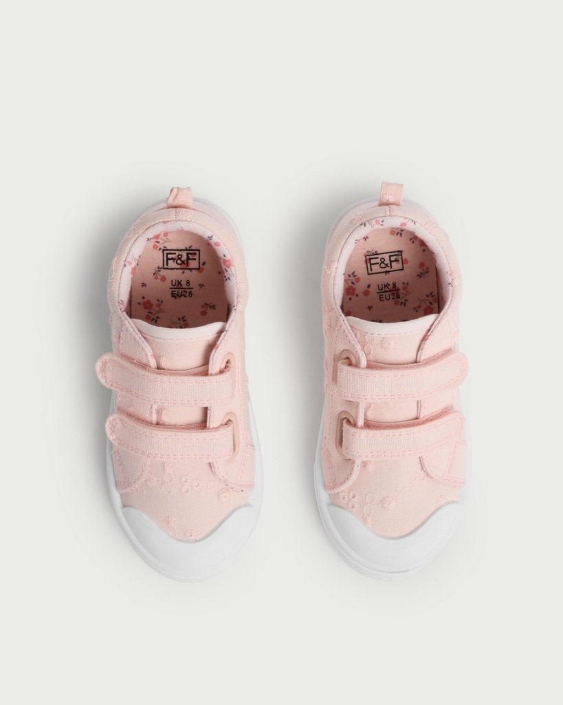 F&F Girls Floral Embroidered Strap Fastening Trainers in Pink thumbnail 2
