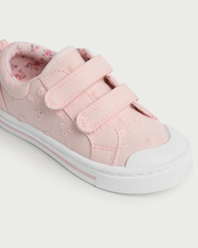F&F Girls Floral Embroidered Strap Fastening Trainers in Pink thumbnail 3